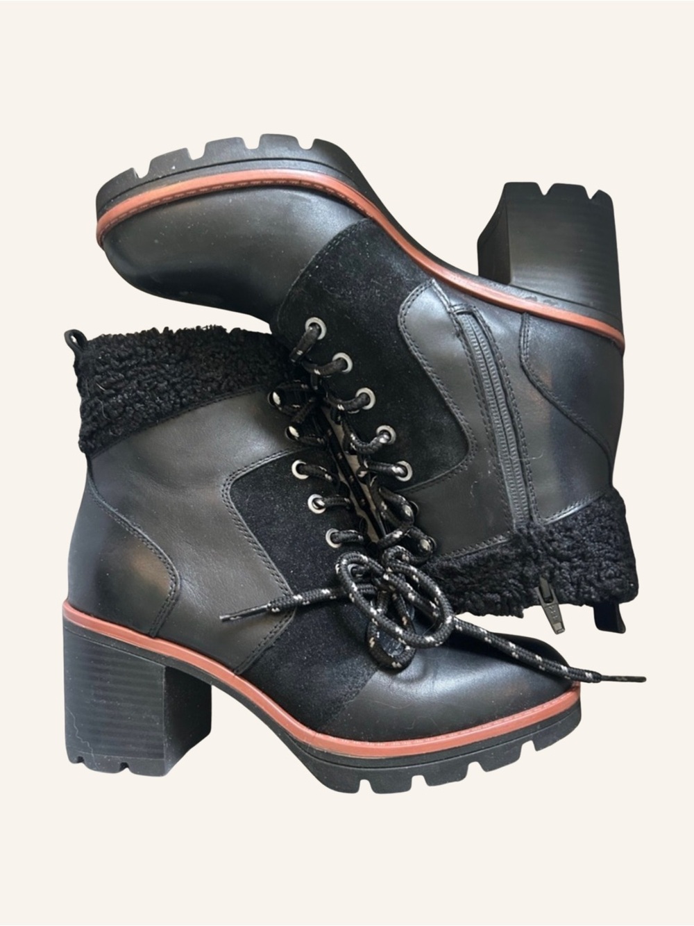 Naturalizer Val Black Lace-Up Block Heel Boots Leather & Suede Size 7M